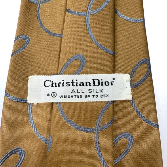 Christian Dior All Silk Necktie Gold Blue Loops Pattern Weighted Mens‎ Tie - Picture 3 of 6